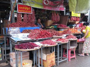 Myanmar local sausage stall at market